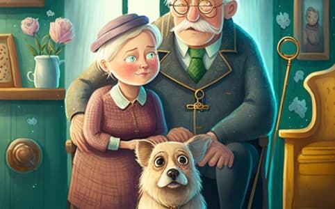 Pohádka pro děti Jak babička s dědečkem hledali pejska. V domečku bydlí dědeček, babička a malý chlupatý pejsek.