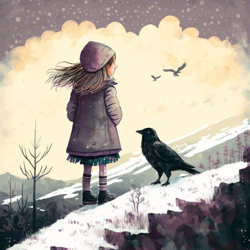 Pohádka ke čtení pro děti - Malá vrána a malé děvčátko na zimním kopci