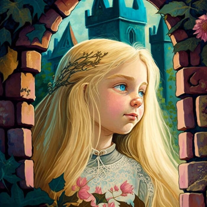 Pohádka pro děti Zlatovlasá Locika, princezna s dlouhými blond vlasy, která je uvězněna ve věži